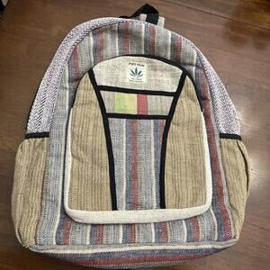 Pure Hemp THC Free Backpack Boho Style Multicolor Outside Pockets Made In Nepal